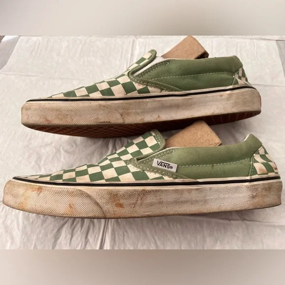 Vans Green and White Checkered slip ons - Picture 3 of 8